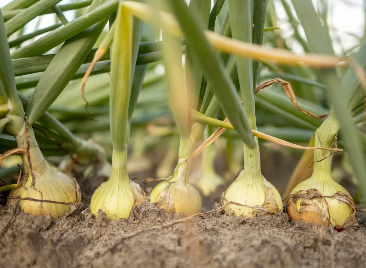 Uien die in de grond groeien